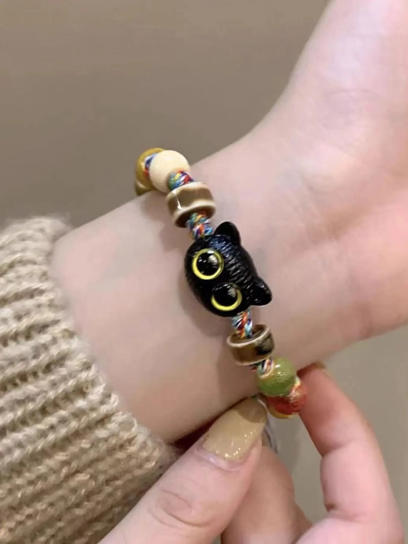 Rainbow Cat Ceramic Beaded Bracelet, Boho Style Jewelry, Bead Bracelets, Fashion Bracelet, Perfect for Daily Wear, Yoga, and Gifts, Colorful Design, Charming Accessory