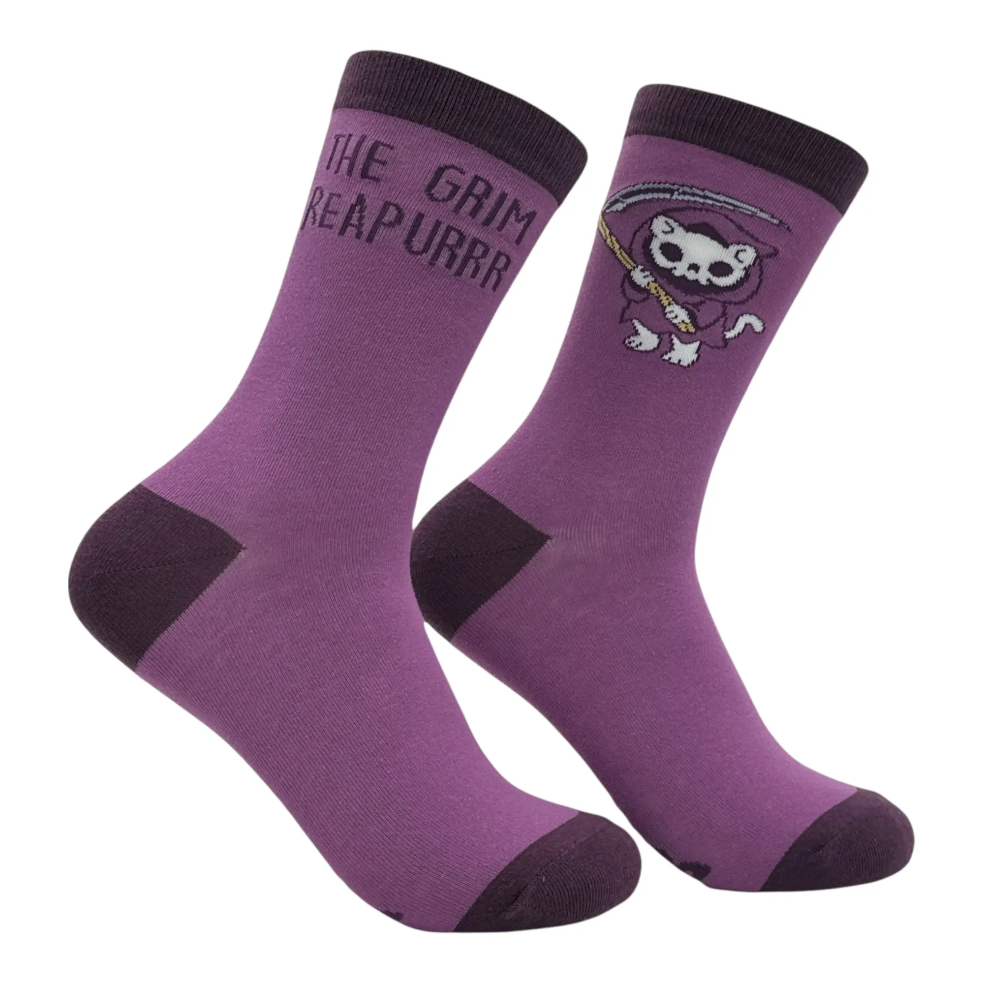 Women's The Grim Reapurrr Socks Funny Sarcastic Kitten Graphic Novelty Footwear for Ladies Funny Graphic Socks Comfortable Fitted Spandex Cotton