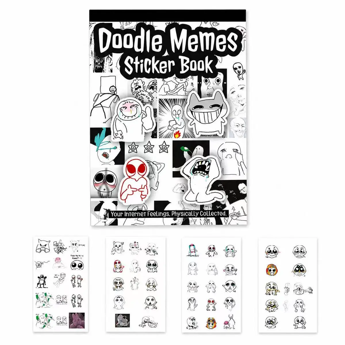 2 Pack Doodle Meme Sticker Book, 72 Sheets 920+ Pcs Funny Black and White Vinyl Stickers for Adults & Teens, Die-Cut Aesthetic Stickers for Journaling Scrapbooking DIY Crafts