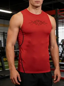 Compression Tank Top Men Summer Athletic Quick Dry Sleeveless Gym Workout Vest Gothic Tribal Spider-Bat Wing Graphic Print Sport Muscle Tee