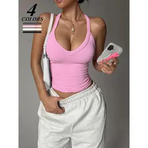 Women's Solid Color Sports Singlet, Breathable Comfortable Sporty Cami Top, Ladies Sportswear for Indoor Outdoor Wear