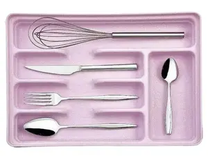 Kitchen Cutlery Tray With 5 Compartments, Turquoise/Pink