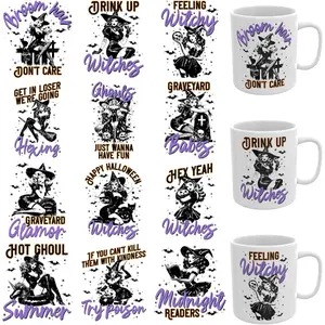12 PCS UV DTF Cup Wrap,Funny Witch Bundle UV DTF Cup Wraps Waterproof Cold Transfers Stickers for DIY Water Bottle Laptop Decal Wood Car