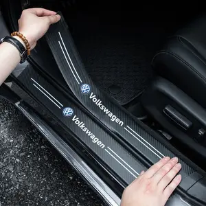 5Pcs Leather Car Door Sill Strip Threshold Decal Stickers Decorative Accessories For VW GTI Polo Golf Passat Tiguan Arteon Touareg CC Taigo Caddy Jetta T-ROC Beetle Sharan Touran Scirocco