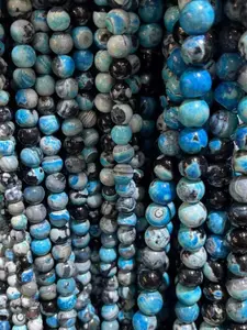 6/8/10mm Natural Stone Blue Flame Agate Round Loose Spaced Beads for Jewelry Making DIY Exquisite Bracelets, Necklaces, Earrings Crafts, Men's and Women's Gifts