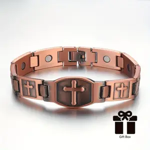 Men's Pure Copper Bracelet, Men's Super Strong Magnetic Cross Bracelet, Men's Copper Cross Bracelet, Copper Jewelry Gift with Size Tool