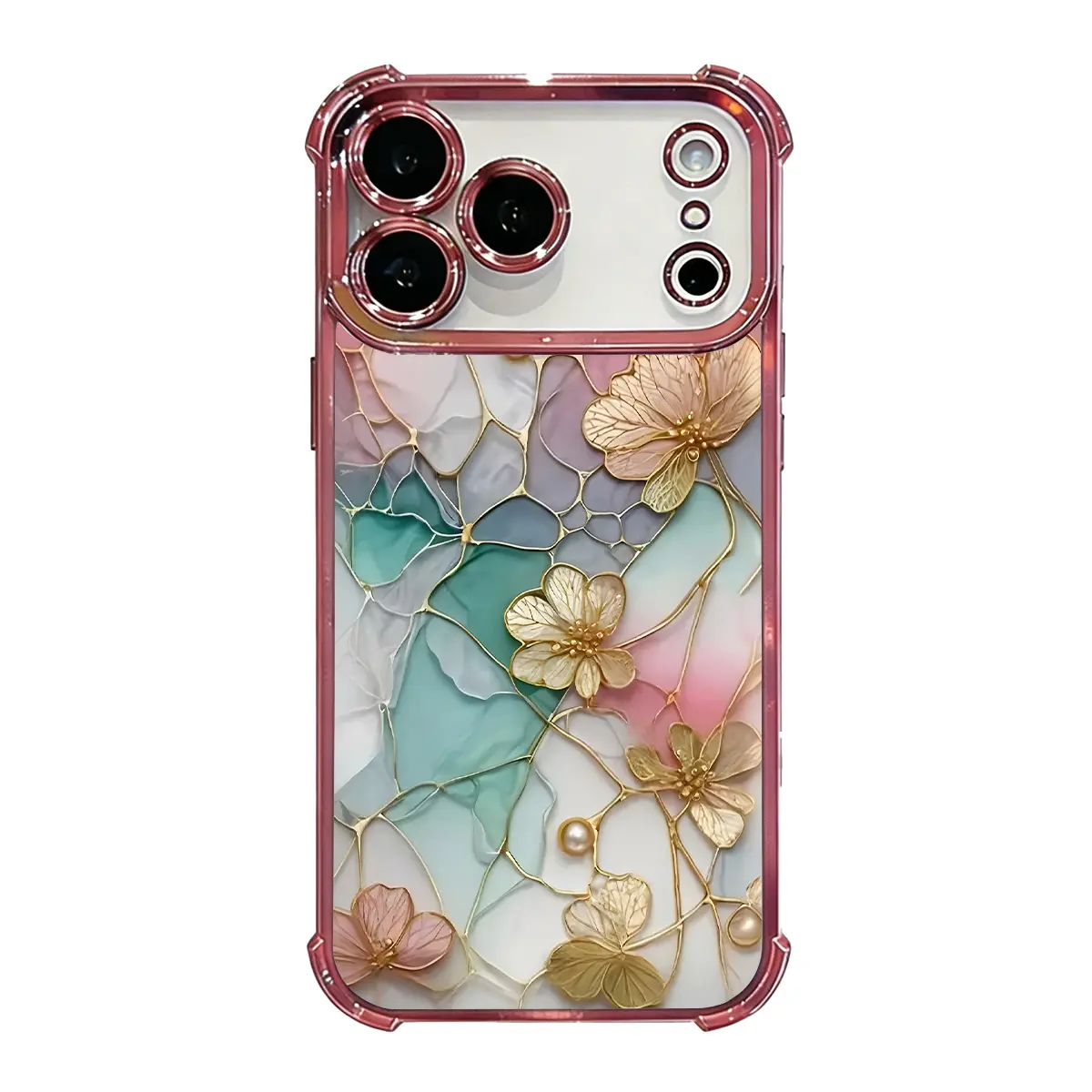 Luxury Floral Marble Lotus Design Phone Case for iPhone 17 16 15 14 13 12 11 Pro Max Plus Air Gold Line Aesthetic Shockproof Drop Protection Slim Soft TPU Protective Cover Elegant Gift Smartphone CaseDDSJ260415003 Military Grade Rotating Camera anti-drop