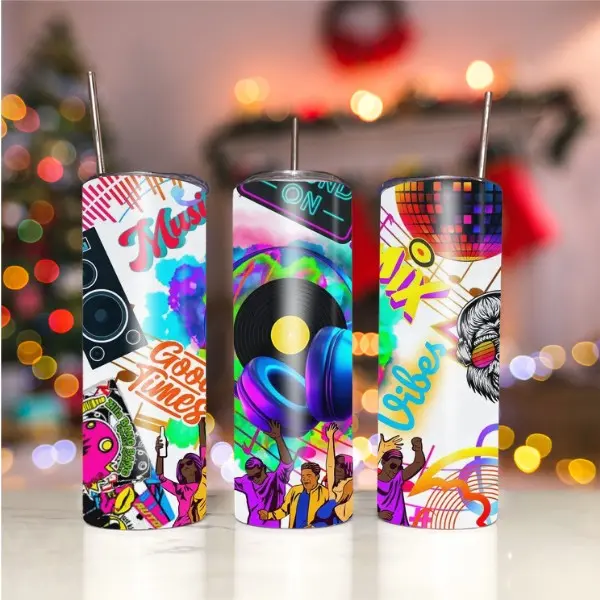 DJ 20 oz Skinny Custom 304 Food Grade Stainless Steel Tumbler. BPA free, splash-proof lid.