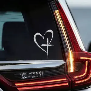 Heart Cross Vinyl Sticker, Durable PVC Decorative Decal for Cars Trucks Sheds Walls Laptops Notebooks, 5.5 Inch Self-Adhesive Christian Symbol, Car Decals, Multipurpose Car Decal