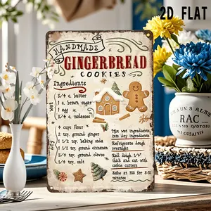 2D Flat, 1pc Vintage Gingerbread Cookie Recipe Wooden Sign - Rustic Farmhouse Kitchen Decor with Gingerbread Men