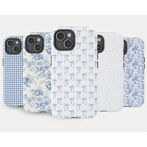 Coquette Preppy Blue Bow, Floral Preppy Trendy Phone Case For iPhone 16,15,14,13,12,11