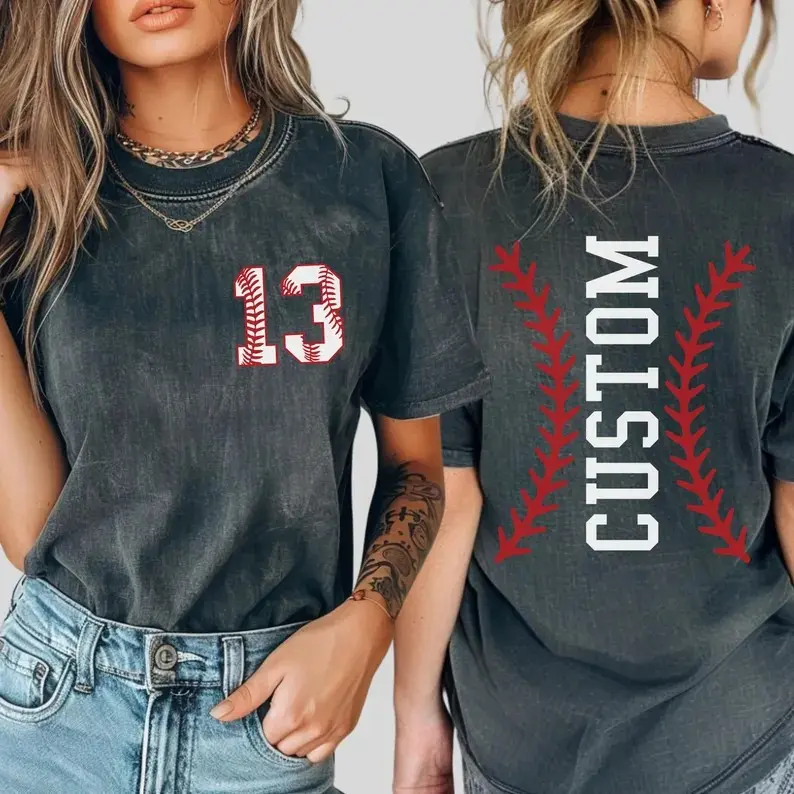 Comfort Colors Custom Baseball Shirt, Personalized Name and Number Baseball Tee, Vintage Washed Cotton Gameday Tshirt, Custom Baseball Player Gift, Unisex Retro Team Spirit Apparel, Baseball Stitch Graphic