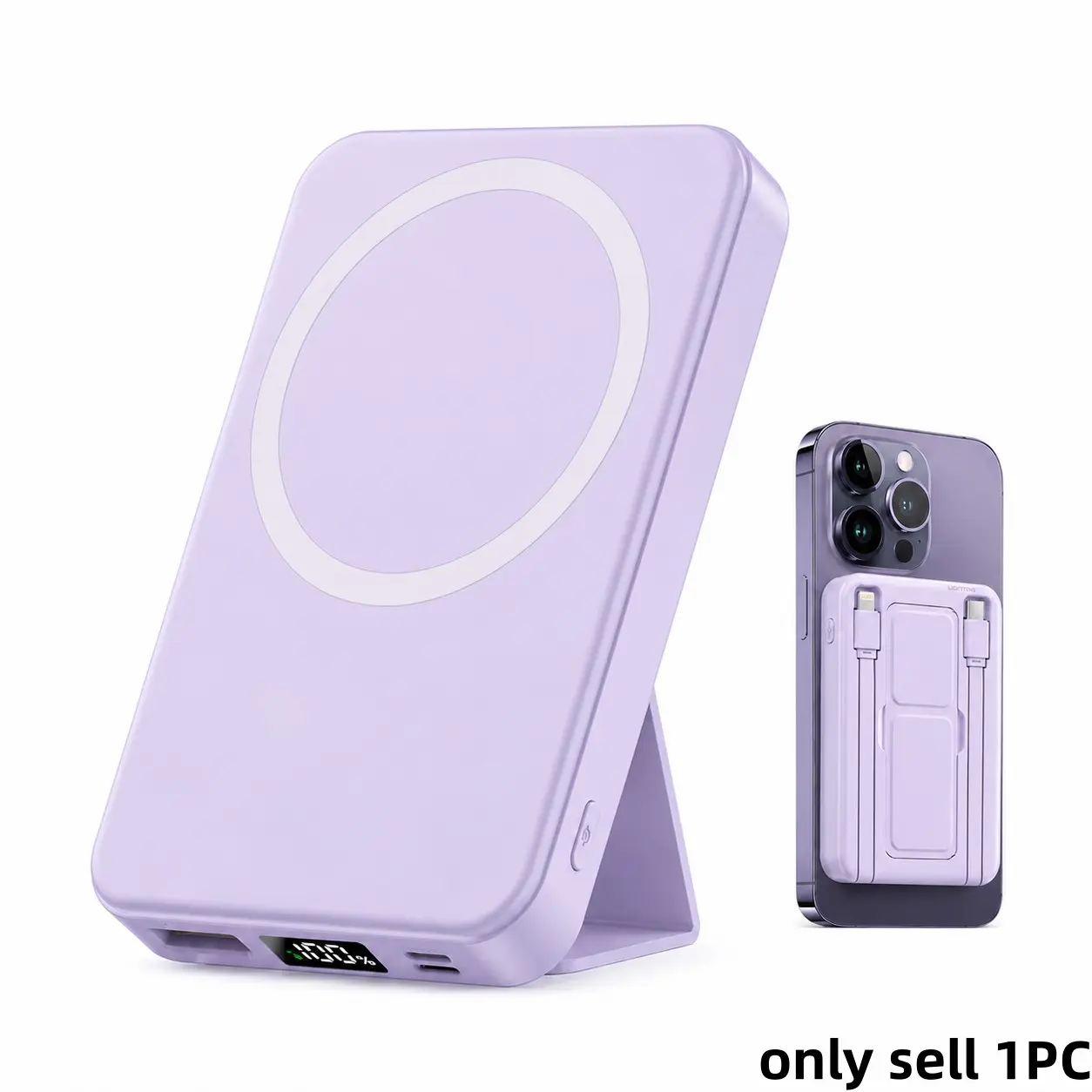 Magnetic Portable Wireless Fast Charger, 10000mAh Smart Mobile External Battery Power Bank Chargeable Wireless Battery Pack, Equipped with Lightning & Type-C Charging Cables, 22.5W PD Quick Charge with LED Display, Compatible with iPhone Series