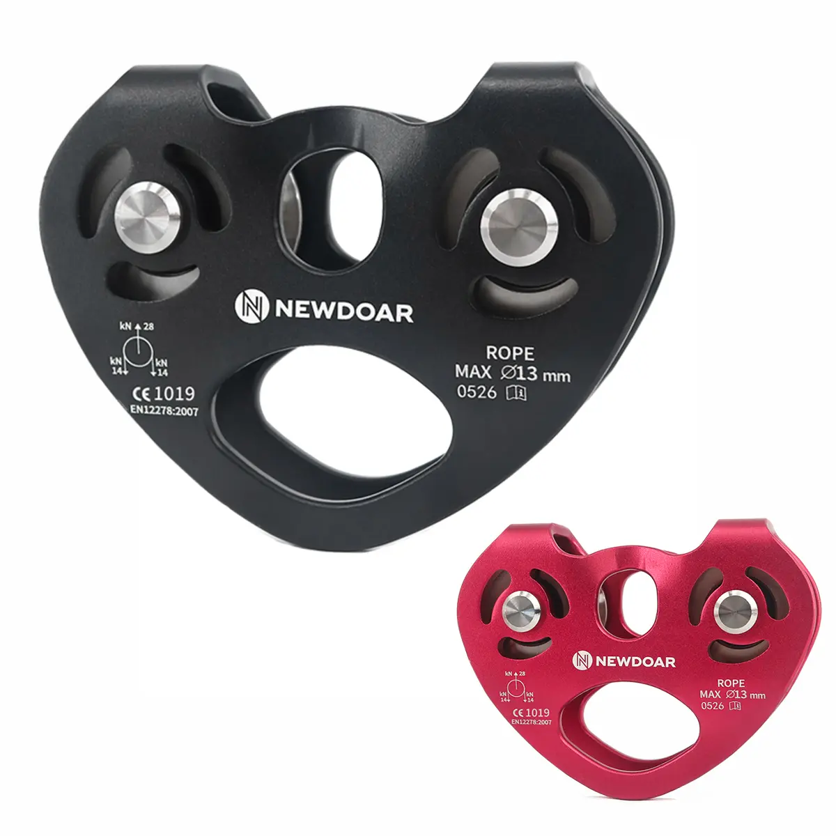 NEWDOAR Tandem Double Speed Pulley, 25/28KN CE Certified Heavy-Duty Dual Pulley System with Day Hook, Carabiner & Hook Keeper for Climbing, Rescue, Outdoor Efficient Lifting & Hauling
