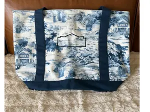Lowe's Blue Toile Pattern Canvas Tote Reusable Bag 21 x 17 x 6 in