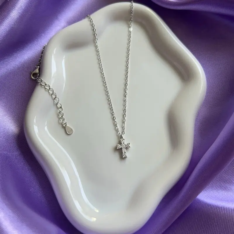 Petite Moissanite Cross Necklace 925 Sterling Silver, D Color VVS1 Cross Pendant, GRA Certified, Gift Ready Jewelry