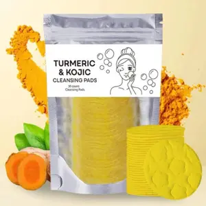 30pcs/pack Kojic Acid & Turmeric Cleansing Pads Exfoliating Moisturizing Gentle Deeply Pore Cleansing for Face and Body Daily Skincare Comfortable Use