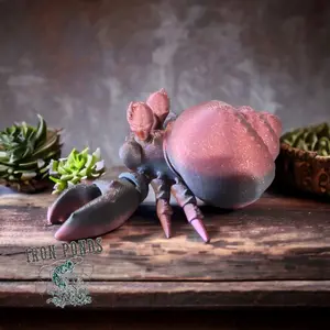 3d articulating hermit crab, red and black print.
