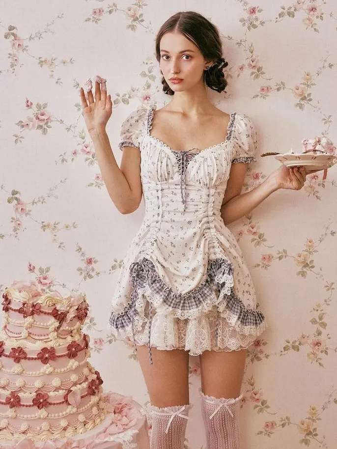 Women's Peter Rabbit Dollhouse Casual Dress, Ruffle Edge Flow Design, Comfortable Daily Wear Dresses