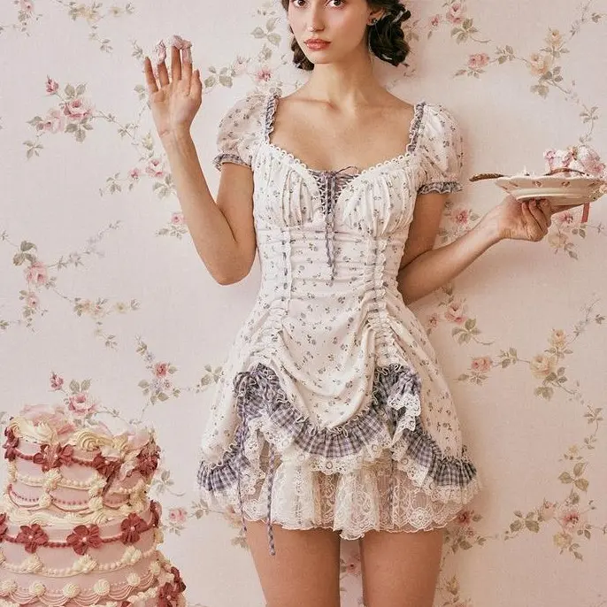 Women's Peter Rabbit Dollhouse Casual Dress, Ruffle Edge Flow Design, Comfortable Daily Wear Dresses