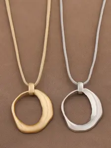 1pc Fashionable Silver & Gold Color Hollow Open Irregular Pendant Rope Necklace Boho Style Jewelry For Women's Daily Wear 18"+2" Extend Chain