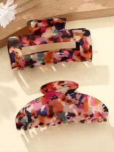 2pcs Vintage Color Gradient Hair Clips Set, Square Oval Design, Elegant High-Quality Shark Clip for Daily, Commuting & Casual Parties