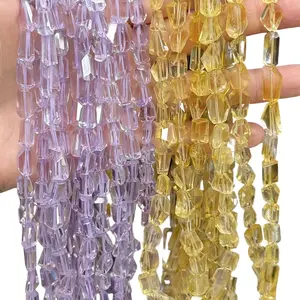 Natural Amethyst Citrine Crystal Gemstone Irregular Faceted Loose Beads 6mmx8mm 25CM Strand for DIY Jewelry Making Bracelet Necklace Earrings AAAAA Quality Semi Precious Stone Spacer Beads