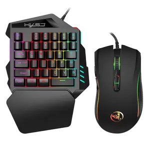 Gaming Single Hand Keyboard and Mouse Combo Set, Wired RGB Keyboard, 35 Keys Two-Color Keycaps, Colorful Backlight, USB Plug-And-Play, Optical Mouse