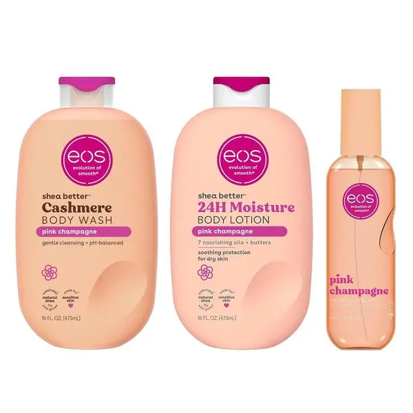 eos Essentials Bundle - Body Wash, Body Mist, Body Lotion - Pink Champagne