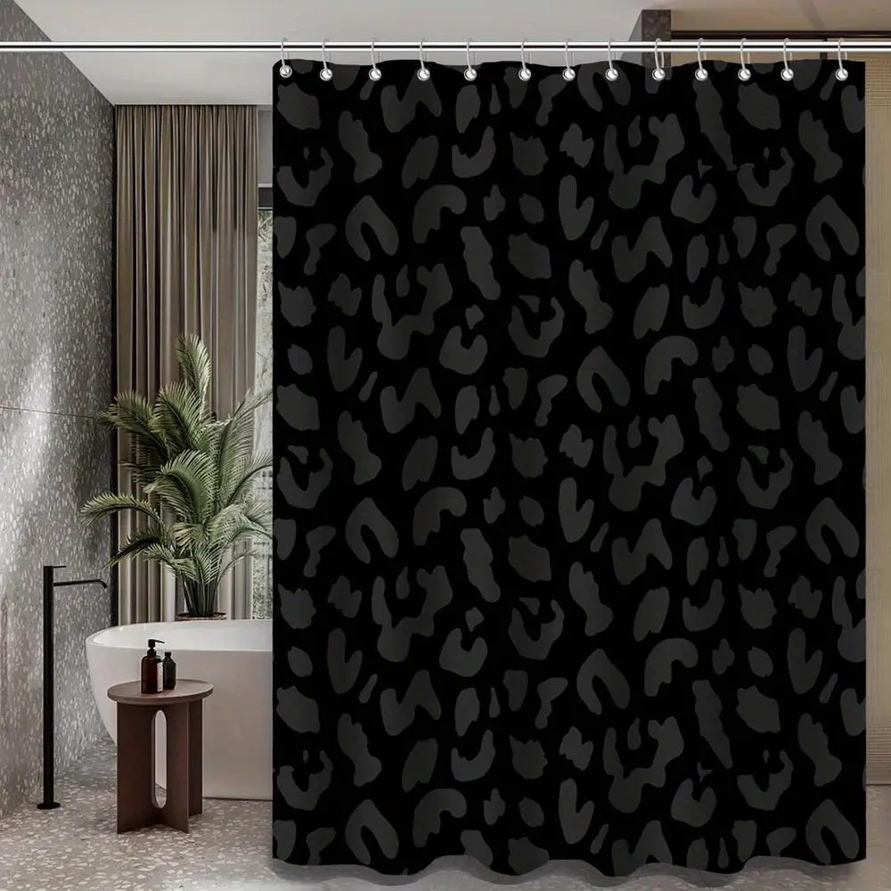 Leopard Print Waterproof Polyester Shower Curtain Set (60x72in, 1Pc Printed Fabric), Fashion Theme, Includes 12 Hooks, Machine Washable