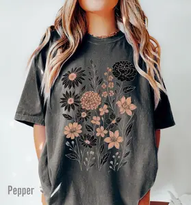 Comfort Colors Vintage Pressed Flower T-Shirt, Botanical Floral Graphic Tee, Boho Cottagecore Wildflower Shirt, Soft Garment-Dyed Cotton Unisex POD Top, Nature Lover Gardener Gift
