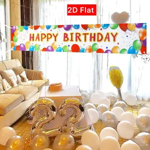 Birthday Banner Decoration Kit, Giant Balloon Sign & Colorful Fence Outdoor Photo Props, No Power Needed Pull Flag Banners