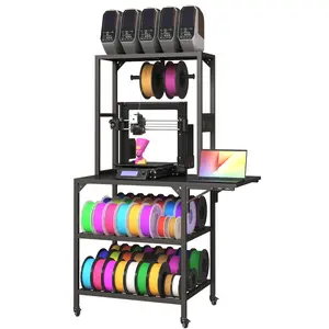 [SOIYELIFE] 3D Printer Stand, Heavy Duty 3D Printer Tab Stand with Filament Storage Rack, T-Shaped Spools Holder Rack with Wheels,3D Printer Workbench for 3D Printing Studio, Office Workshop