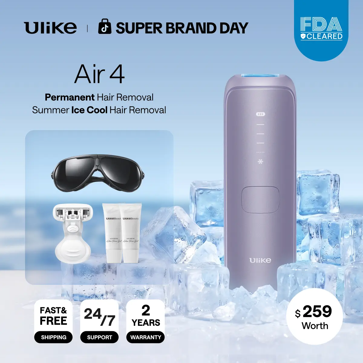 【Super Brand Day】Ulike Air 4 IPL Epilator Hair Remover - Cordless High Precision Body-Safe Ice Hair Removal Device with Boosted Power, Easy Operation, Ice-Cooling Contact Tech, Skin Sensor, Bikini Line Care (90% Reduction in 4 Weeks, For Women, Men), Hai