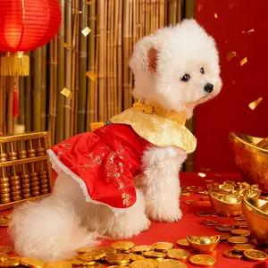 Fortune-Filled New Year Dress for Pets Cats Dogs, Winter Cotton Clothes, Teddy Bichon Pomeranian Yorkie Small Dog Apparel