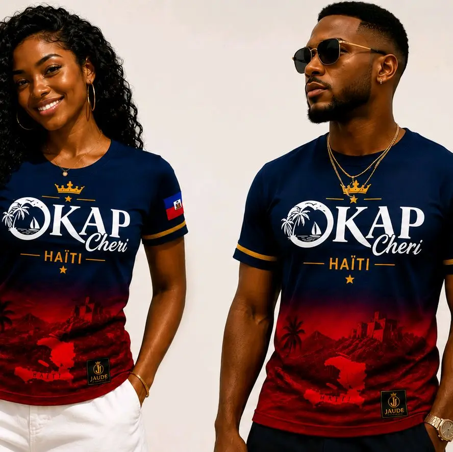 Unisex Premium 100% Polyester Top, Unisex Haitian Patriotic Design, AYITI Cheri T-Shirt