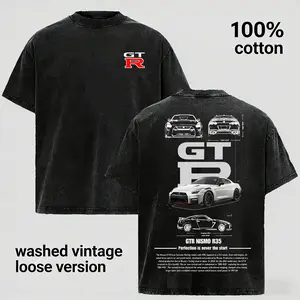 Vintage Washed GTR R35 Graphic Tee Unisex Oversized Streetwear T-Shirt Premium Cotton JDM Racing Car Enthusiast Retro Casual Top Y2K Drift Culture Couples Matching Auto Clothing Everyday Basic Graphic Tees For Men And Women Gamer Drift Car Apparel USA