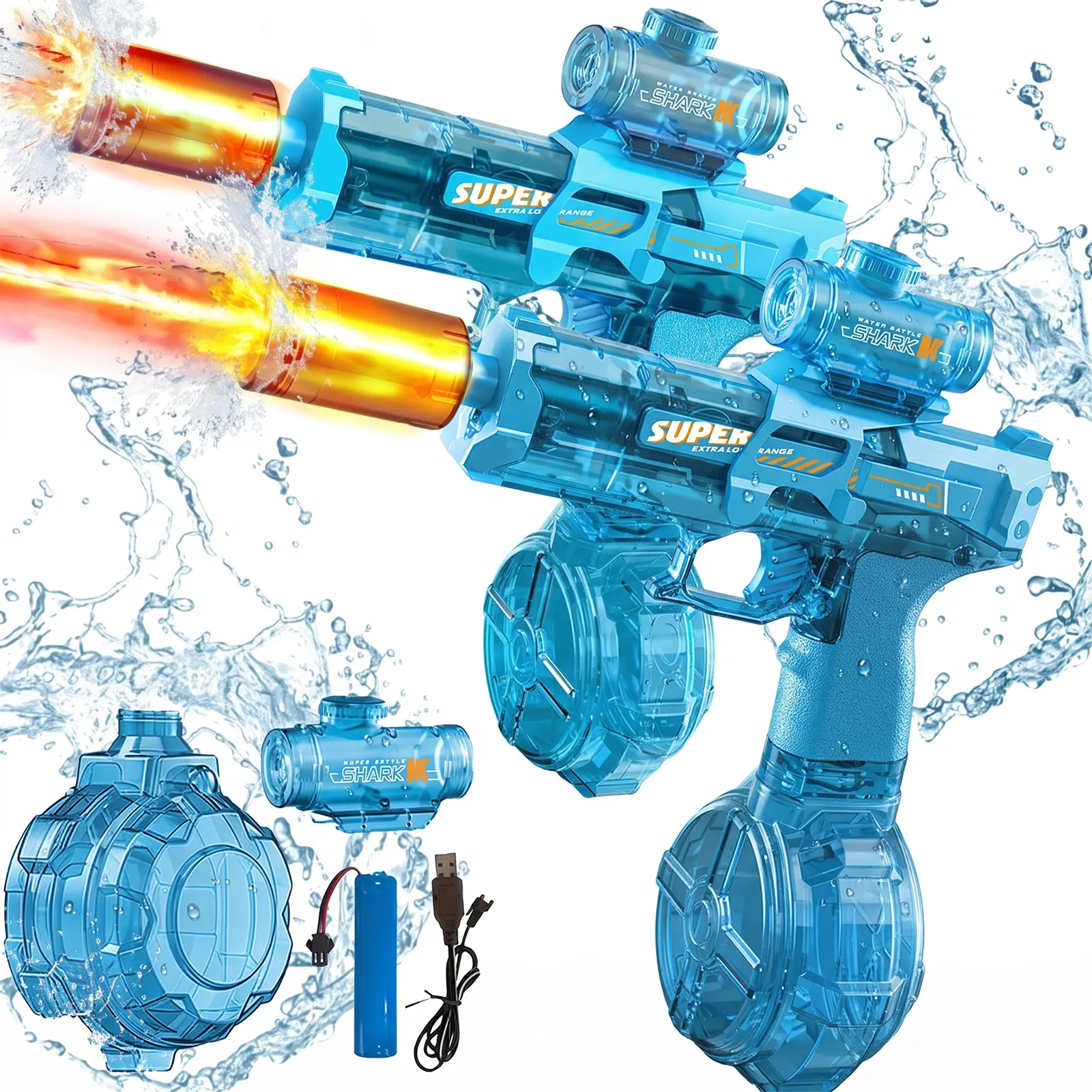 Automatic Electric Fire Water Blaster, Plastic Body, Glowing Muzzle, 320cc High Capacity, 32 FT Range, Includes Cells, Unisex Battle Toy for Adults/Kids, Summer Outdoor Party Pool Water Toy