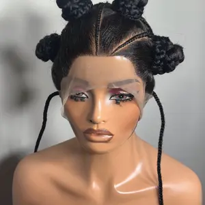 Black Bantu knots braided with full lace glueless with beads