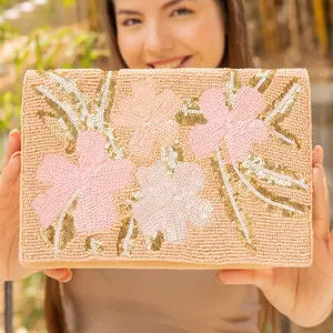 Delilah Beaded Clutch Purse - Blush