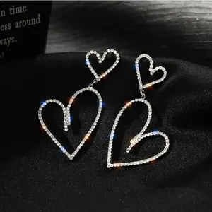 double heart earrings Two in one set Sparkle Heart Earrings Gold/Silver | CZ Shine Girlfriend gift   accessories men earring stack