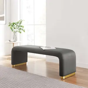 Modway Koda Performance Velvet Waterfall Long Bench in Brass Storm Gray