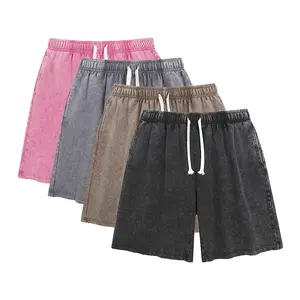 2 Packs Mens Shorts Athletic Vintage Short Acid Washed Shorts Cotton Heavyweight Elastic Waist Streetwear  Men Shorts Casual with Elastic Waist