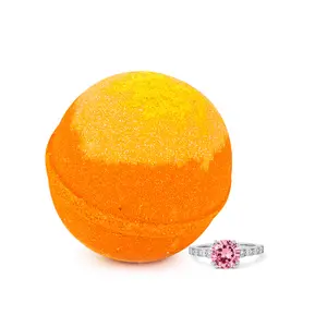 California Poppy 10oz Jewelry Bath Bomb - Orange Scented with Pink Gemstone for Comfort & Skin Care - US Product