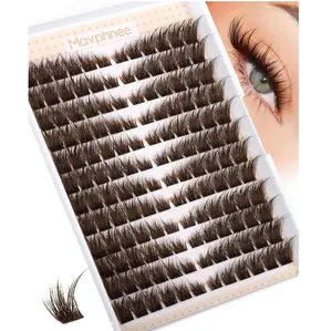Brown Lash Clusters Pre-Mapped Eyelash Clusters Cat Eye Cluster Eyelash Extensions Fairy Wispy Cluster Lashes CC Curly Wet Look Individual Lashes Extensions 144Pcs 6-14MM Fox Eye Lashes Clusters