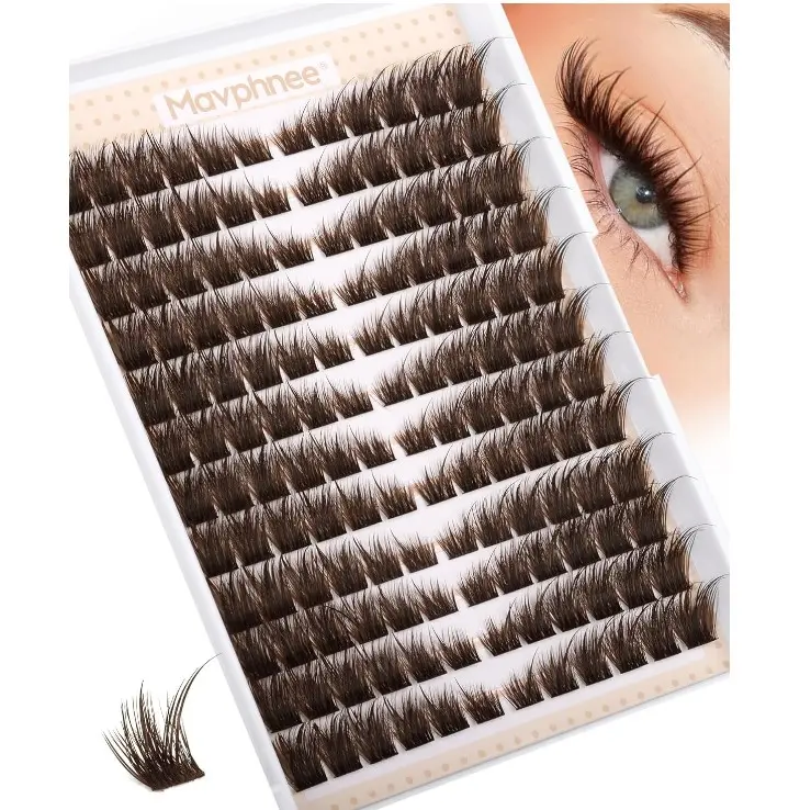 Brown Lash Clusters Pre-Mapped Eyelash Clusters Cat Eye Cluster Eyelash Extensions Fairy Wispy Cluster Lashes CC Curly Wet Look Individual Lashes Extensions 144Pcs 6-14MM Fox Eye Lashes Clusters