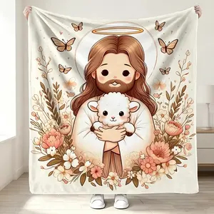 Aesthetic Embracing Little Lamb Blanket, Cute Cottagecore Sheep Fleece Throw, Lightweight Summer AC Blanket for Bed Couch, Cozy Devotional Nap Mat for Office, Dorm Room Essentials 2026