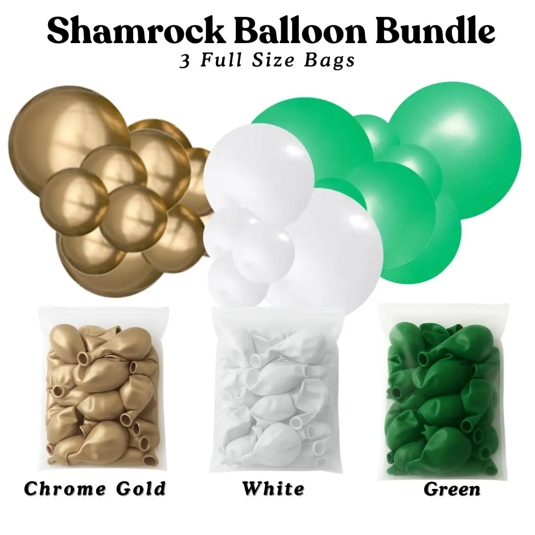 Shamrock Balloon Bundle - Chrome Gold, White, Green