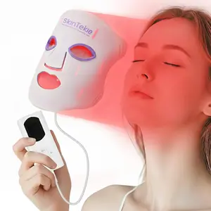 Red Light Therapy Mask for Face, 4 Modes LED Face Mask Light Therapy (630nm Red/830nm Near-Infrared/415nm Blue), Cordless Rechargeable with Digital Remote