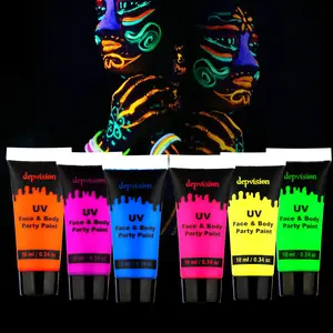 Glow in the Dark UV Face and Body Paint 6*10ml Neon Blacklight 0.34oz Reactive Fluorescent for Christmas Halloween Party Non-toxic